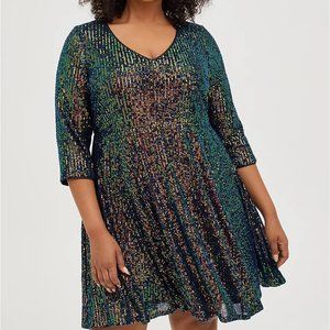 Torrid Size 1 (14/16) multicolor mini sequin skater dress -Pre-Owned (Worn Once)